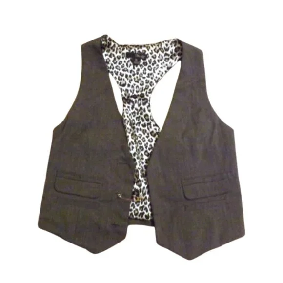90s Y2k vest cropped leopard mini suit vest 2000s vintage cute whimsygoth layer - Picture 1 of 8